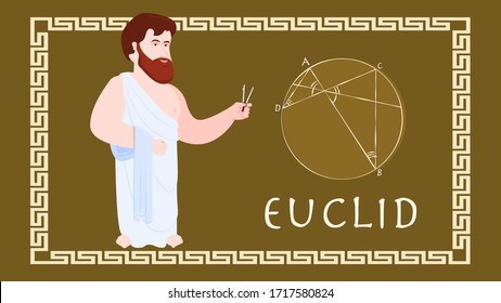 Cartoon character of greek mathematician and philosopher Euclid. Philosophy, math, geometry and history. Education and learning.