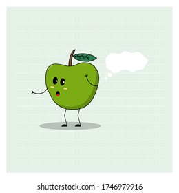 cartoon character green apple pose vector illustration set