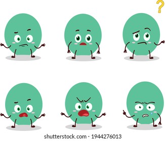 Cartoon character of green baloon with what expression