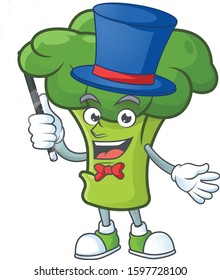 Cartoon character of green broccoli performance as a Magician