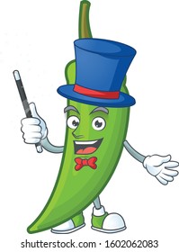 Cartoon character of green chili performance as a Magician