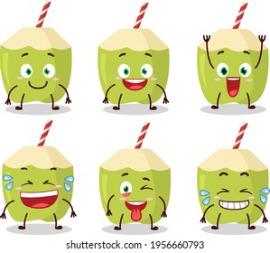 Cartoon character of green coconut with smile expression