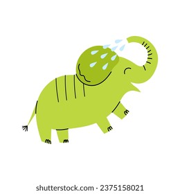 Cartoon Character Green Cute Elephant Baby Concept Element Flat Design Style. Vector illustration of Mascot