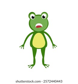 Cartoon character of green front with shocked face expression. Funny amphibian animal vector