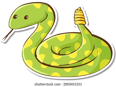 Caricatura del personaje de la pegatina de serpiente de rattle verde