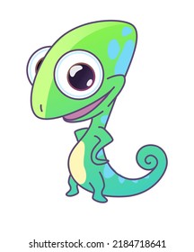 Cartoon character green smiling chameleon