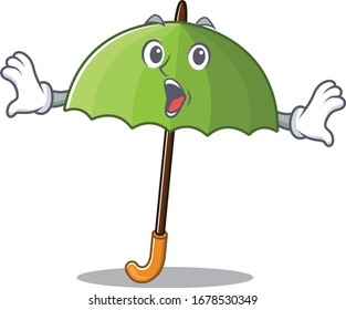 A cartoon character of green umbrella making a surprised gesture