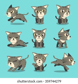 Cartoon character grey tabby cat poses
