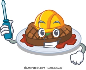 cartoon character of grilled steak worked as an automotive