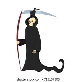 Cartoon Character: Grim Reaper with Scythe. Vector Illustration