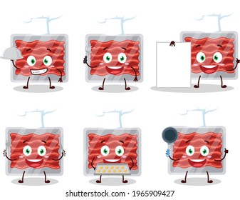 Cartoon character of ground meat with various chef emoticons