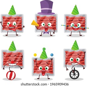 Cartoon character of ground meat with various circus shows