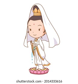 Cartoon character of Guanyin, Chinese goddess of mercy.