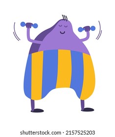 Cartoon character in the gym. Vector illustration