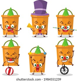 Cartoon character of halloween bucket with various circus shows