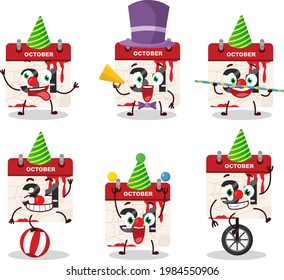 Cartoon character of halloween calendar with various circus shows