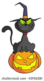 Cartoon character halloween cat on pumpkin