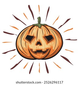 cartoon character halloween pumpkin face in vector illustration, work of hand drawn