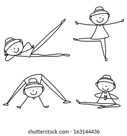 cartoon character hand drawing woman practicing yoga
