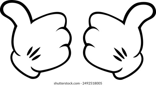 Cartoon character Hand gesture, Thumb up sign-Like thumb up action,hand pose symbol. Vector person glove sketching, gloved gesture in deal, finger arm thumb