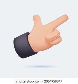 Cartoon character hand pointing gesture. Show one finger, index finger. Indicating, showing something above. 3d emoji vector illustration. Man's hand touching or pointing to something isolated.