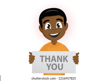 Cartoon character, Happy African Boy Holding Big "Thank You" Sign.,vector eps10