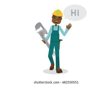 Cartoon character, Happy African man technician say hi., vector eps10