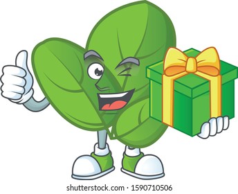 cartoon character of happy basil with gift box