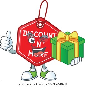 cartoon character of happy christmas discount tag with gift box