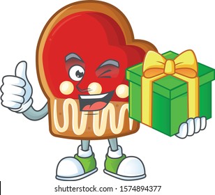 cartoon character of happy cookies with gift box