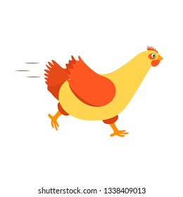 Cartoon Character Happy Hen Fast Running Cute Chicken Concept Element Flat Design Style. Vector illustration of Character Domestic Bird