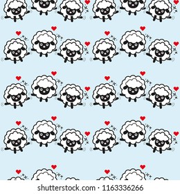 Cartoon character happy jumping sheep. Pattern for fabric, baby clothes, background, textile, wrapping paper and other decoration.