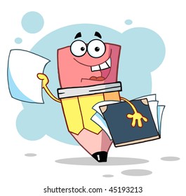 Cartoon Character Happy Pencil with Folder,background