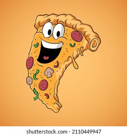 Cartoon character of happy pizza
