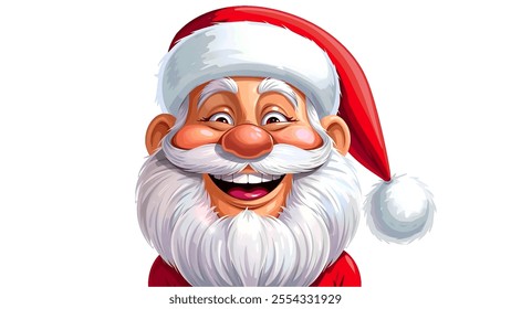 Cartoon character happy smiling santa face. White Background, Happy New Year