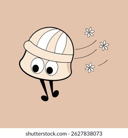 Cartoon character with hat eyes legs and flower illustration vector design