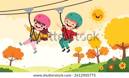 Cartoon Character Having Fun With Zipline