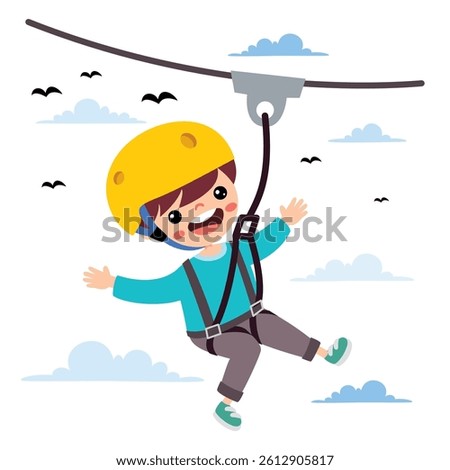 Cartoon Character Having Fun With Zipline