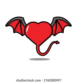 caricatura de corazón con alas del diablo