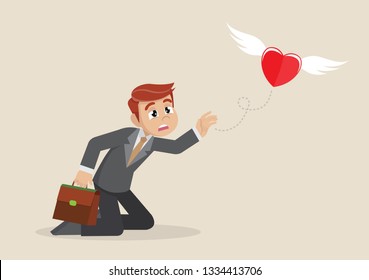 Cartoon character, Heart fly out of Businessman., vector eps10