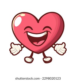 Cartoon character of a heart with a happy face. Cartoon happy human heart.