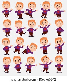 Cartoon character with a heart pullover. Set with different postures, attitudes and poses, always in positive attitude, doing different activities in vector illustrations.																									