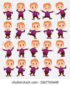 Cartoon character with a heart pullover. Set with different postures, attitudes and poses, always in negative attitude, doing different activities in vector illustrations.																									