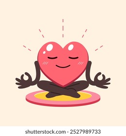 Cartoon character heart yoga meditation vector illustration for design.