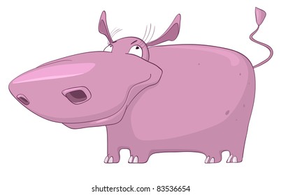 Cartoon Character Hippopotamus Isolated on White Background. Vector.
