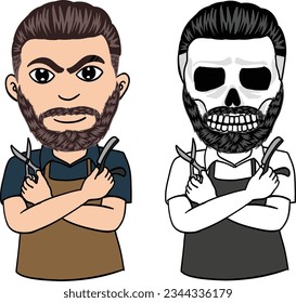 Cartoon Character Hipster Barber Man, Vector Illustration