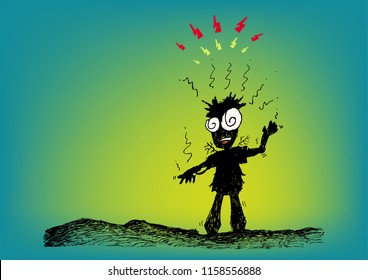 Cartoon character hit by lightning or was electrocuted concept. Editable Clip Art. 