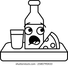 A cartoon character is holding a bottle of milk and a glass of milk