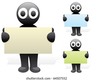 Cartoon character holding business card. 3 color versions. 