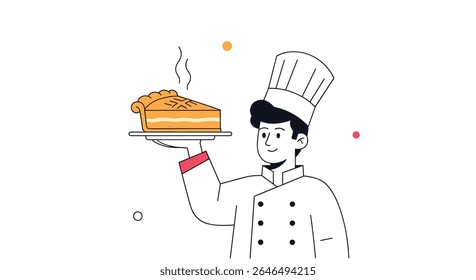 Cartoon character holding delicious homemade pie perfect for sharing a vector design